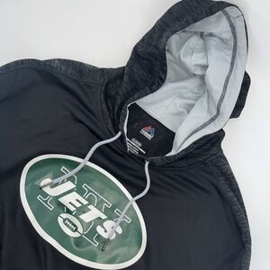 Majestic Mens Fleece New York Jets Pocket Long Sleeve Pullover Gray Hoodie Large